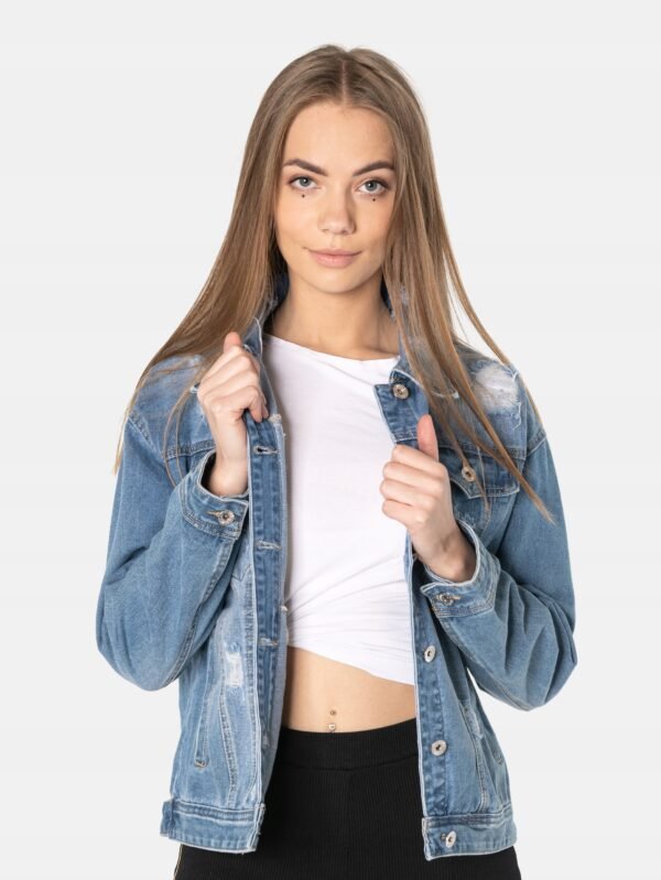 ripped jeans for women Blue Denim Jacket - Image 3