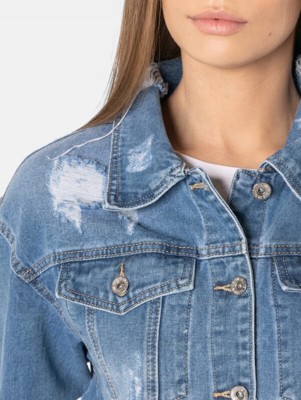 ripped jeans for women Blue Denim Jacket - Image 2